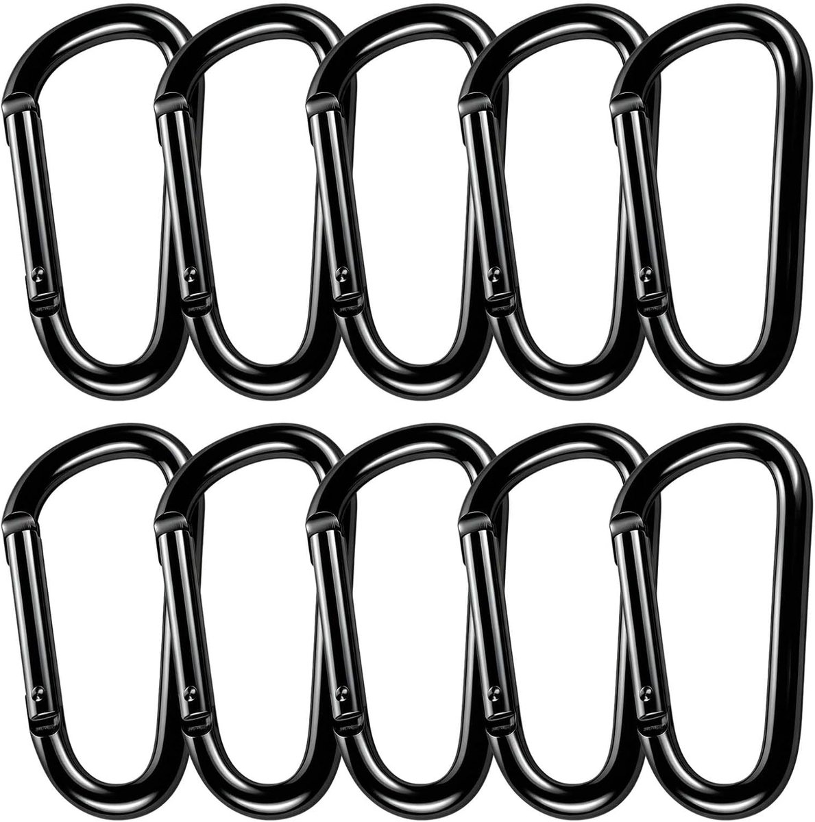 10 stuks tactische karabijnhaken van aluminium met 10 sleutelringen, tactische karabijnhaak in D-vorm voor kamperen, wandelen, reizen, rugzak en dagelijkse accessoires