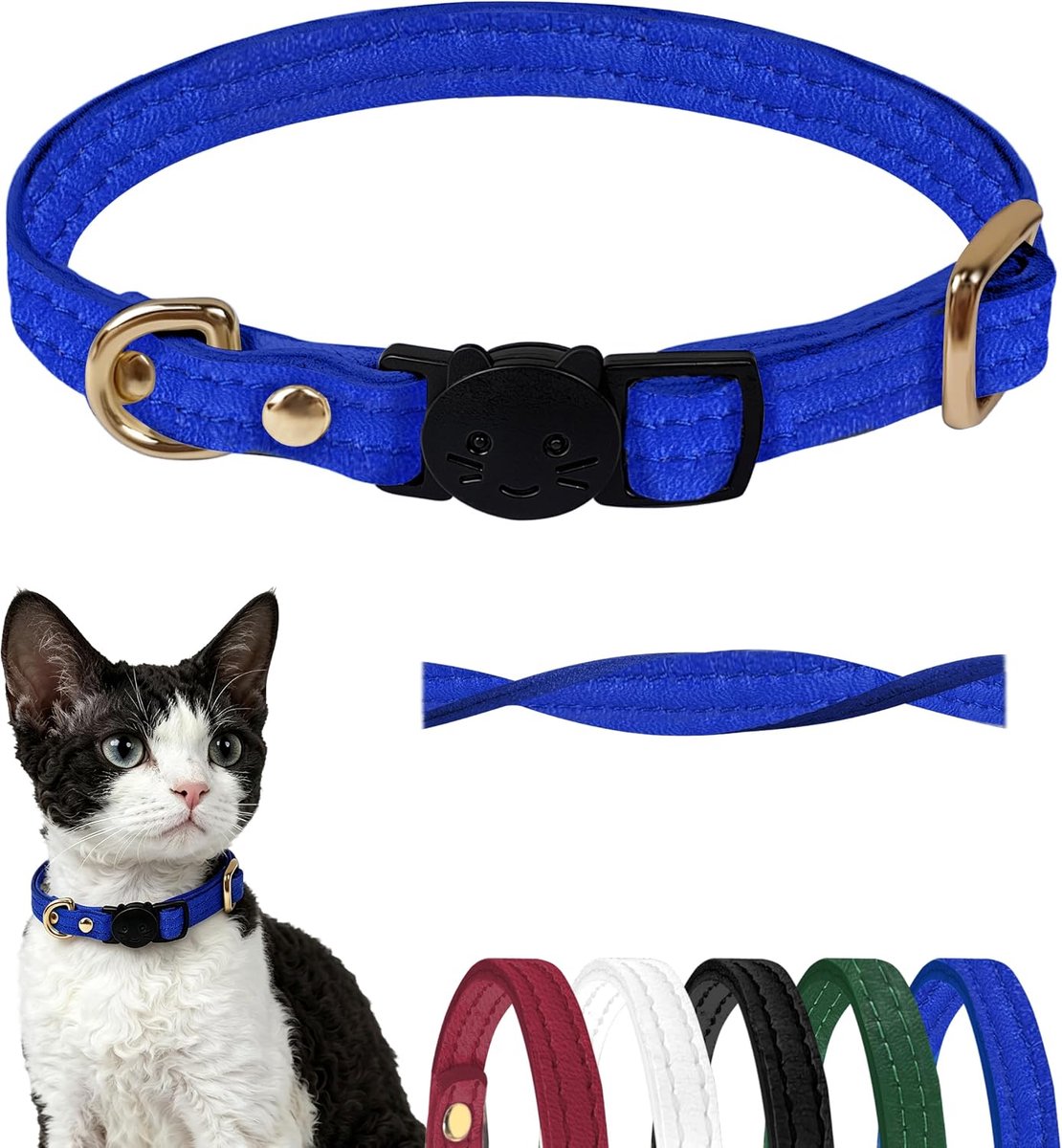Halsbanden met veiligheidsgesp(blauw, 19–28 cm) | Lichtgewicht, zacht, fijn ademend en verstelbaar voor kittens, katten en puppy’s, comfortabel en elegant als cadeau