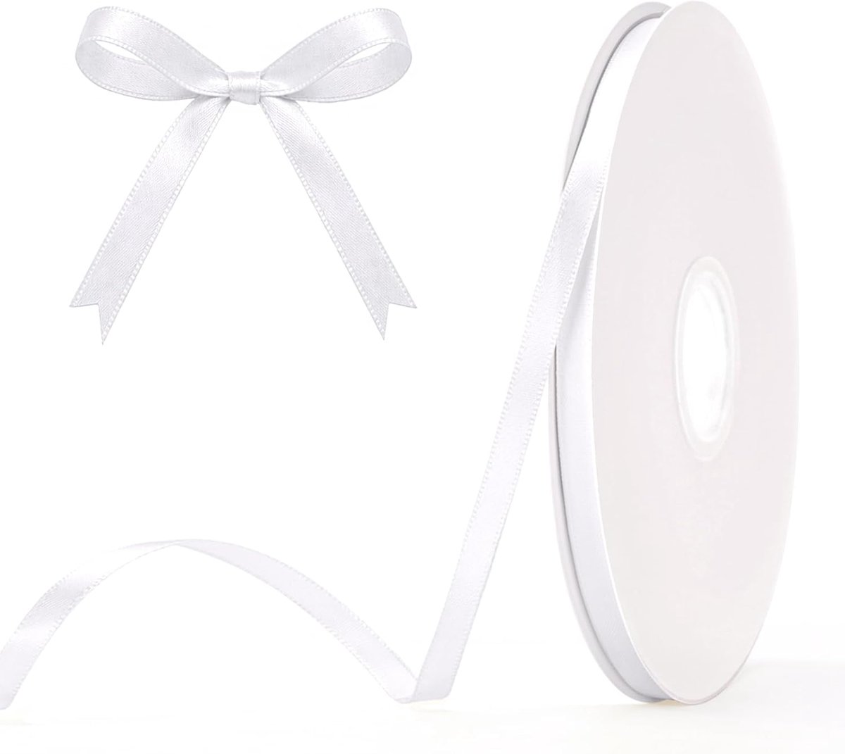 100 m wit satijnen lint: 6 mm cadeaulint voor geschenkverpakkingen, bruidsboeketten, haar en ballonnen, scrapbooking, knutselen, bruiloften, doe-het-zelf