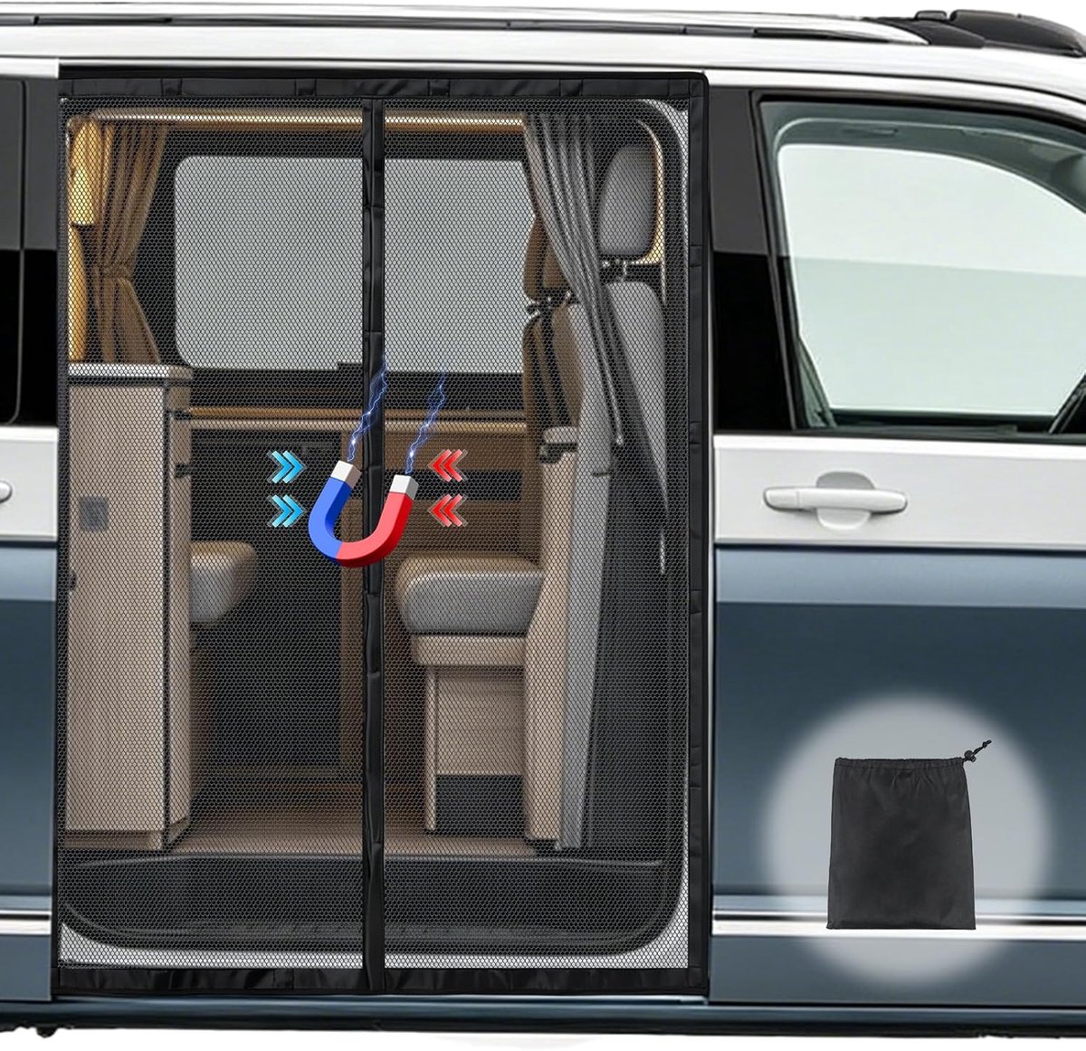 vliegengaas voor VW T5 T6 voor schuifdeur, muggennet, bestelwagen, met magnetisme voor zijkant, schaduwnet voor zijdeur, camping, zonwering, schaduwnet