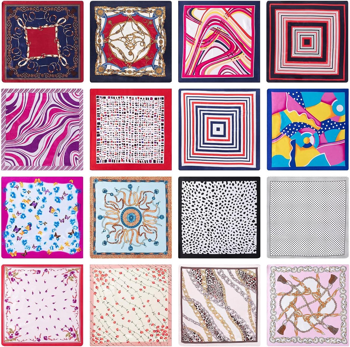 16 stuks satijnen halsdoeken 50 x 50 cm multifunctionele sjaal patroon halsdoeken meerkleurig bandana dames