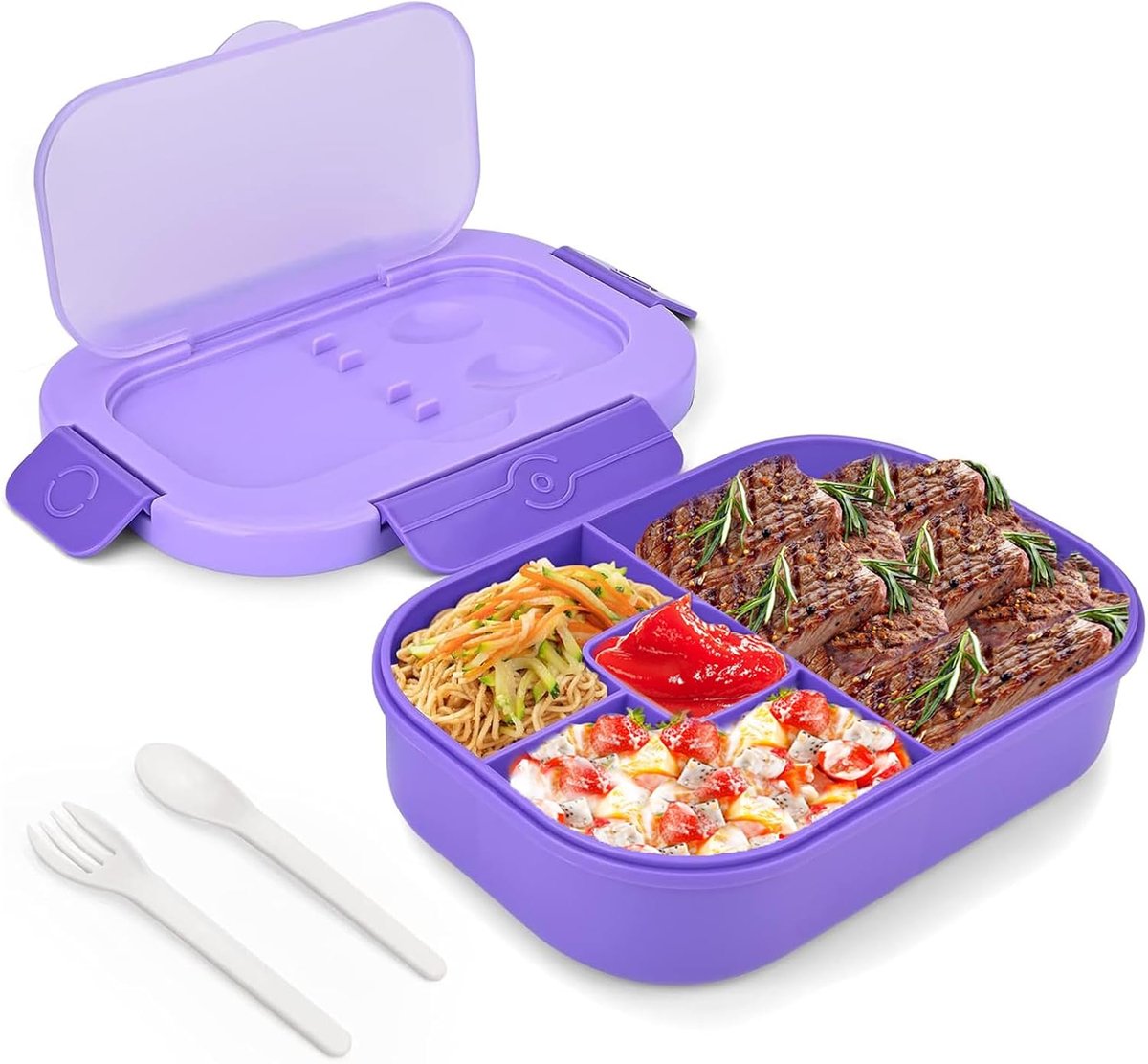 1300 ml lunchbox voor volwassenen kinderen lekvrije bento-lunchbox met 3 compartimenten voedselcontainer met bestek, BPA-vrij, herbruikbaar, magnetronbestendig