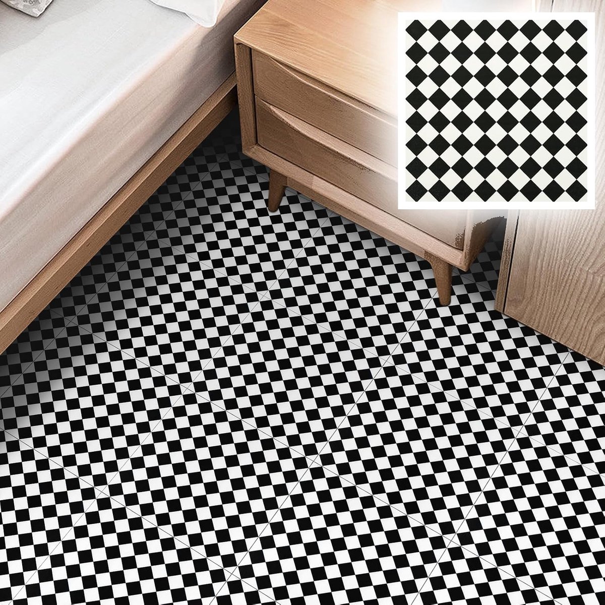 tegels, vinylvloer, zelfklevend, waterdicht, zwart-wit schaakbordpatroon voor badkamer, hal, slaapkamer en woonkamer, 30 x 30 cm, 1,62 m²