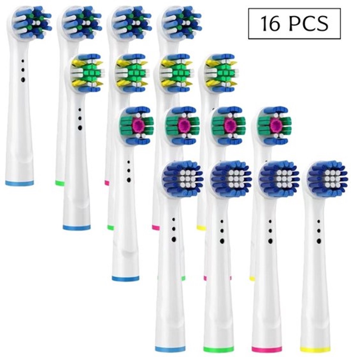 opzetborstels Oral B Braun elektrische tandenborstel, tandenborstelkoppen geschikt voor Oral-B Pro1000/2000, 4 Sensitive, 4 Precision, 4 Floss, 4 Cross (wit, 16 stuks)