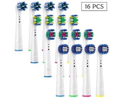 opzetborstels Oral B Braun elektrische tandenborstel, tandenborstelkoppen geschikt voor Oral-B Pro1000/2000, 4 Sensitive, 4 Precision, 4 Floss, 4 Cross (wit, 16 stuks)