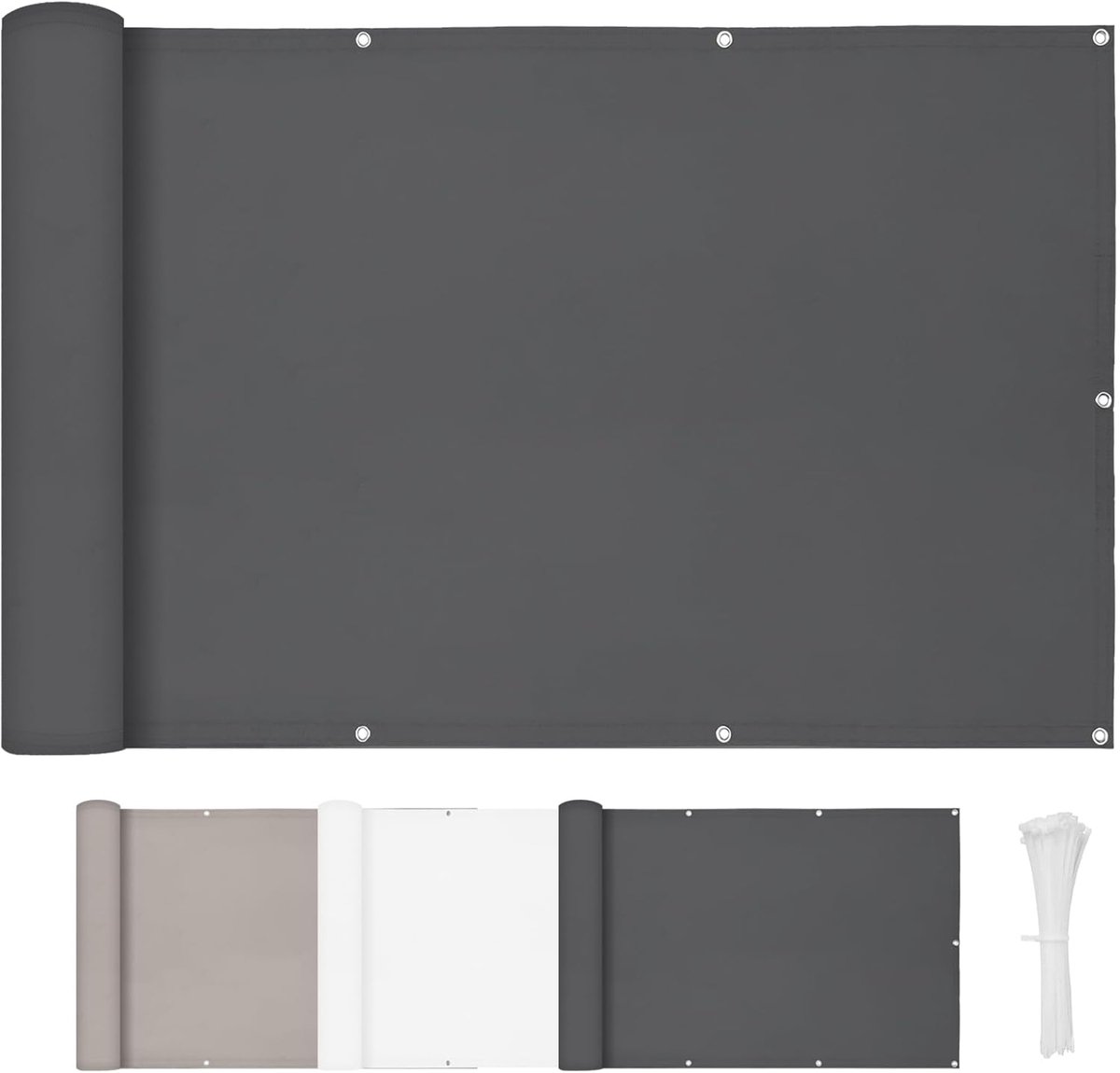 FENG Balkon Scherm 90x800cm, PES Waterdicht, Anthrazit | Windbestendig en UV-Werend, Privacy Scherm voor Balkon en Terras, met Kabelbinders