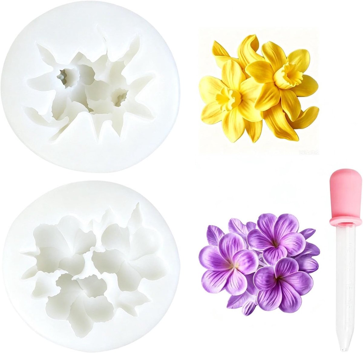 2 Siliconen Mal Bloemen, Frangipani en Narcis Siliconen Mal Kaarsen 3D met 5 ml Pipet voor Zeep Gips Chocolade Hars en DIY Decoraties