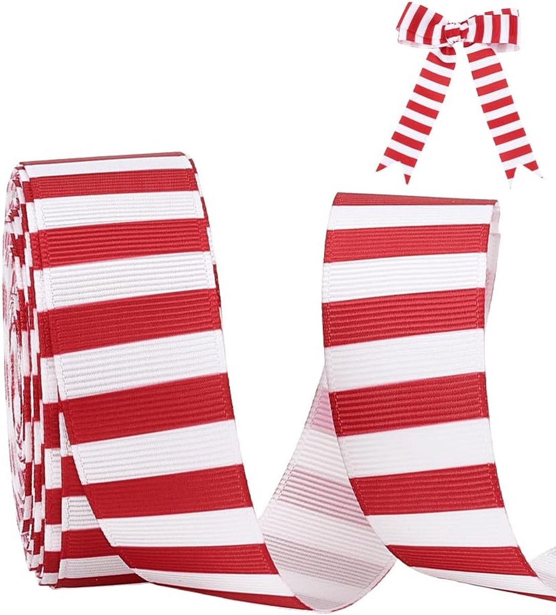 PandaHall 10 meter rood en wit gestreept lint 1 inch polyester stoffen linten grosgrain linten voor geschenkverpakking kerstboom Halloween decoratie bruiloft feest knutselen