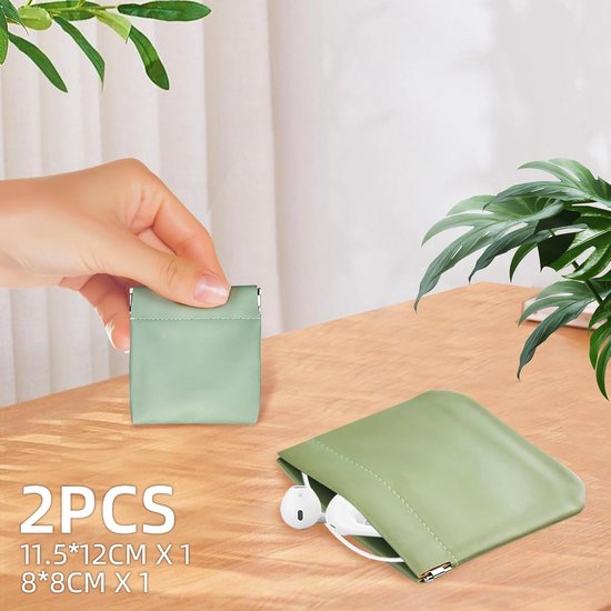 2-pack hoofdtelefoon draagtas, PU leren opbergtas, draagbare waterdichte oordopjes beschermhoes, universele hoofdtelefoon beschermhoes voor hoofdtelefoons, sleutels, USB-sticks en sieraden (groen) — afbeelding 5