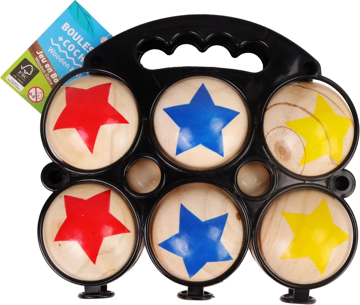 Petanqueballen - Buitenspel - 048047A - Multicolor - 2 tot 6 spelers - Hout - 22 cm x 17 cm - Kinder Speelgoed - Behendigheidsspel en Buitenspel - Vanaf 5 jaar