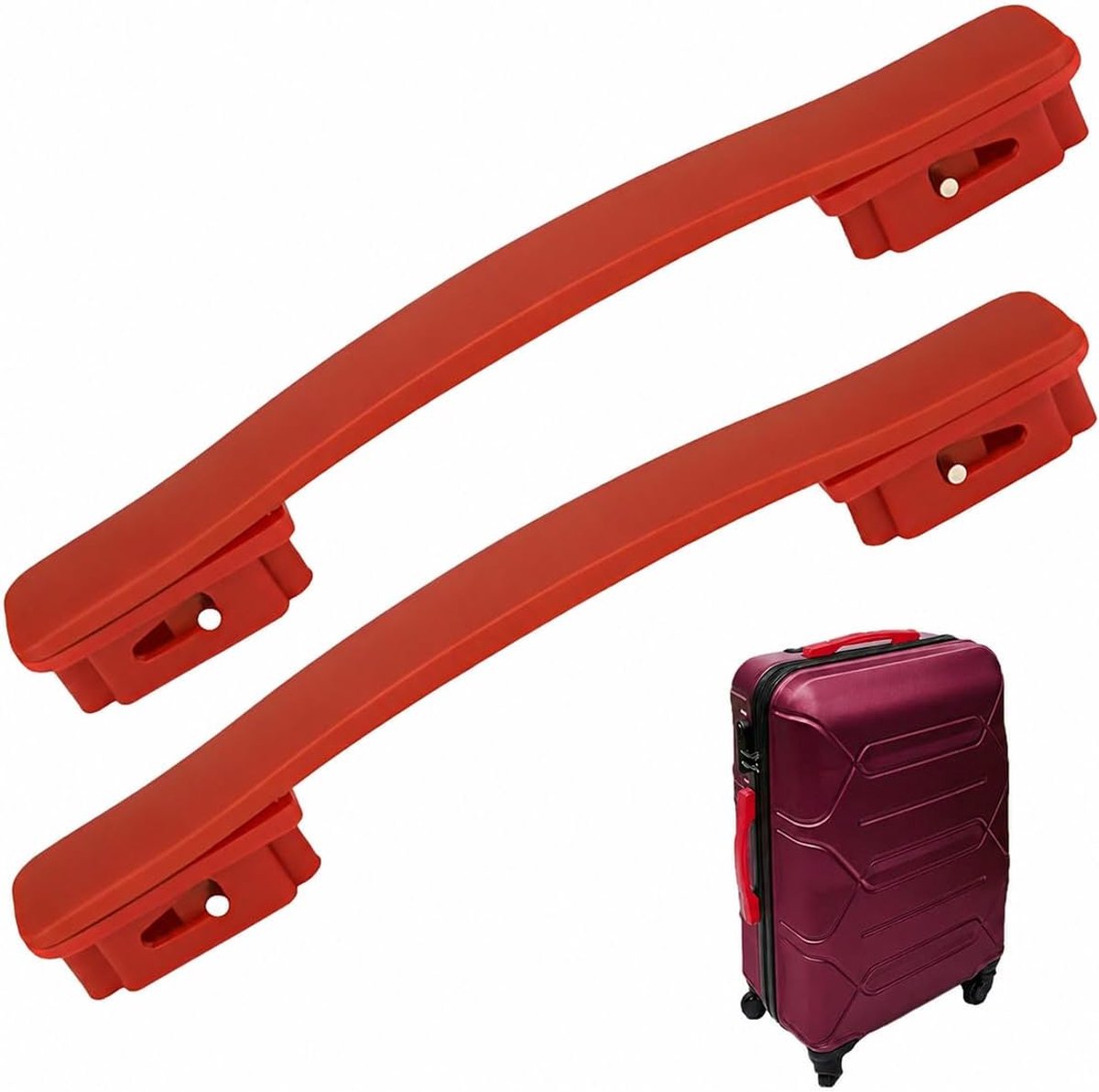 2 Stuks Koffergrepen Vervanging Bourgogne Rood PVC Antislip 21,3cm Gatafstand 10,5cm 19cm