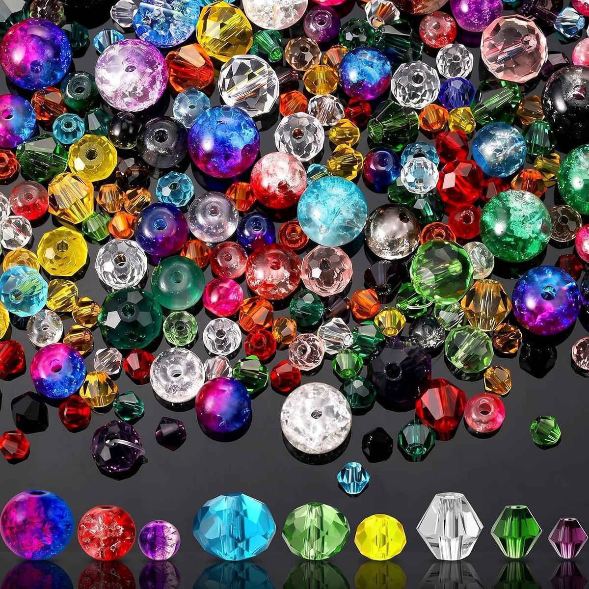 Kralen om te rijgen, 8/6/4 mm, facetgeslepen kristallen glitterkralen voor het maken van sieraden, doe-het-zelf halskettingen, armbanden, oorbellen (gemengde kleur)