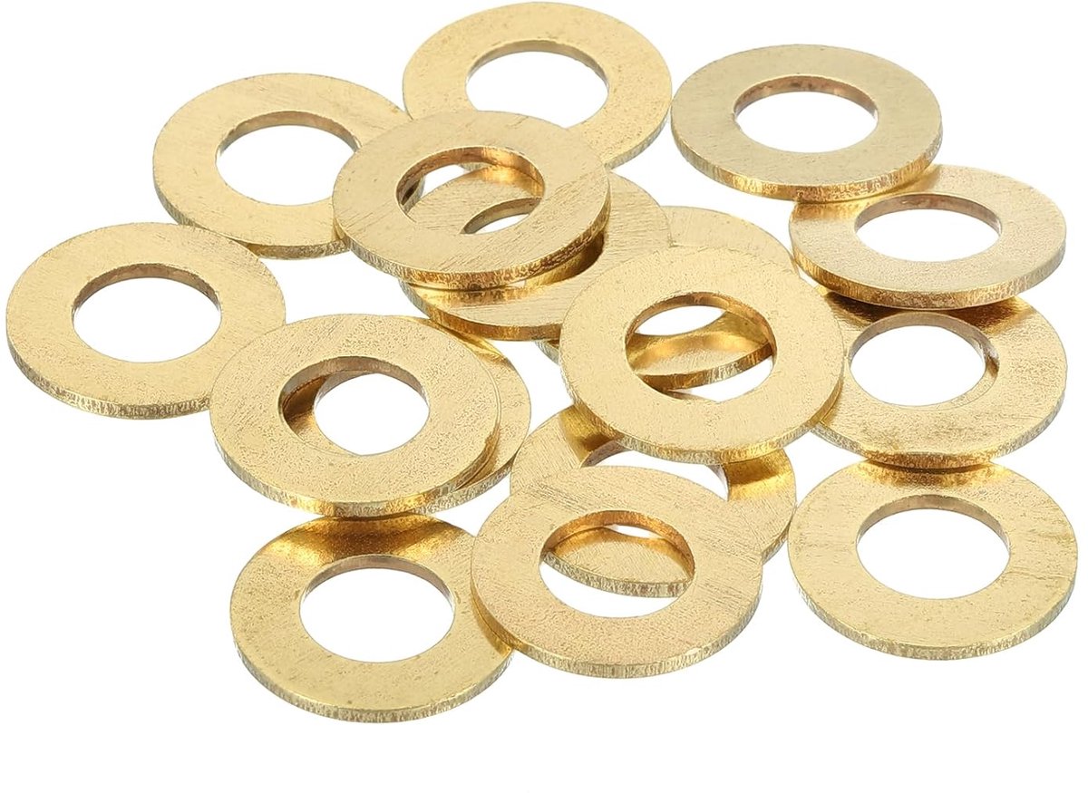 Platte sluitringen van messing M10, set van geperste sluitringen van koper voor bouten schroeven, mechanische reparaties en outdoor, 10 mm × 20 mm × 1,5 mm (ID × OD × dikte)