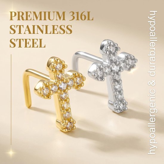 2 stuks oorpiercing chirurgisch staal 316L goud en zilver, labret stud voor helix tragus conch kraakbeen hypoallergene oorbellen voor dames en heren, sieraden piercing neus en lip — afbeelding 3