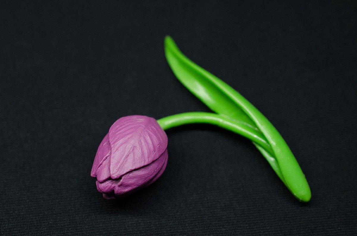 Tulp Broche Broach Pin Bloem Lila Lente Hard Rubber 73mm