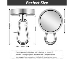 SnelShoppen - Fhintory Magneethaken 40 kg - 4 Stuks Neodymium Magneethaken 36 mm - 360 Graden Draaibaar - Magnetische Haken voor Koelkasten, Keuken, G
