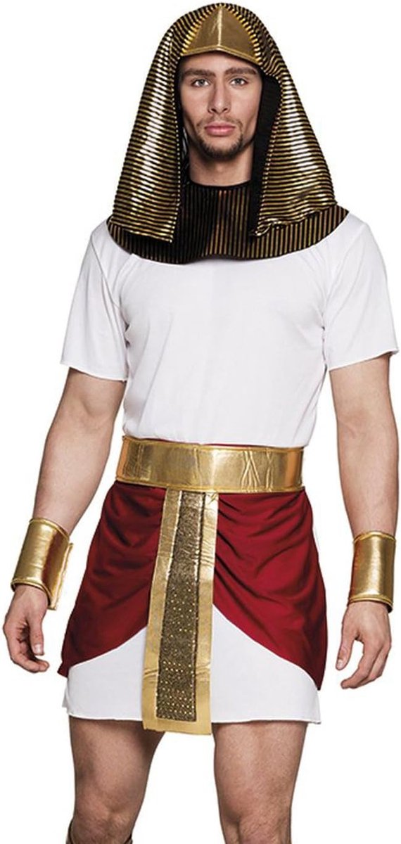 83858 - Kostuum Toetanchamon voor volwassenen, maat M/L, kostuum met hoofddeksel, kraag, tuniek, riem en armbanden, Egypte verkleedkleding heren, Carnaval, Halloween, Themafeest