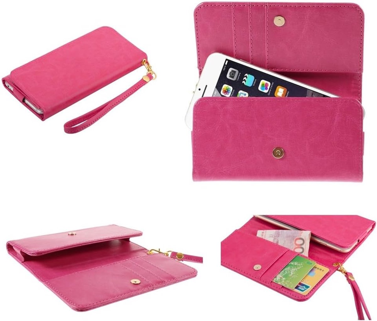 Premium Crazy Horse PU Lederen Portemonnee Hoesje met Kaartsleuven voor JIAKE MINI9500 - Roze