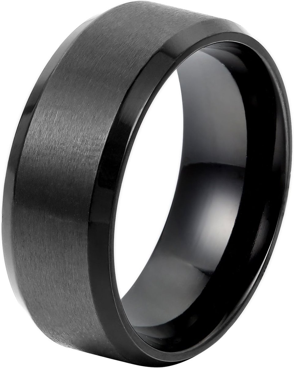 Heren Ring Zwart Gepersonaliseerd: 8 mm retro gepolijst zwart roestvrij staal met gravure verlovingsringen trouwringen voor mannen ringmaat 54 (17,2) tot 74 (23,6)