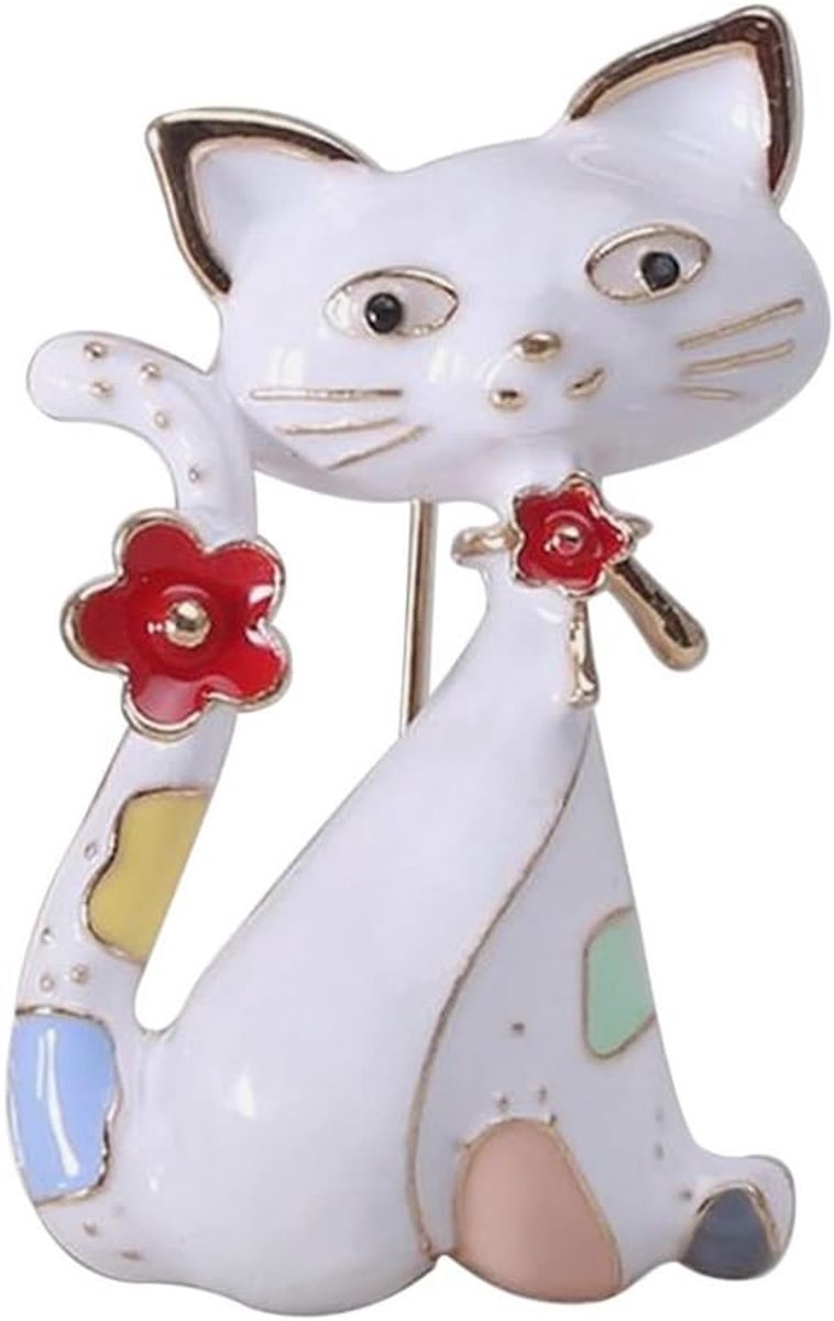 Broche sieraden kat zwart of wit, roestvrij staal, Roestvrij staal