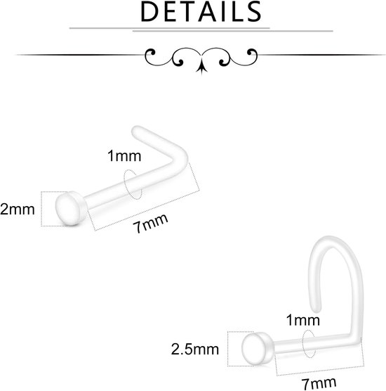 Neuspiercing, set van 22 stuks, 18G roestvrij staal, met neusring en neusstekers, septumpiercing, sieraden, lippiercing, goud- en zilver, voor neus, septum, lip, helix, tragus, daith — afbeelding 3