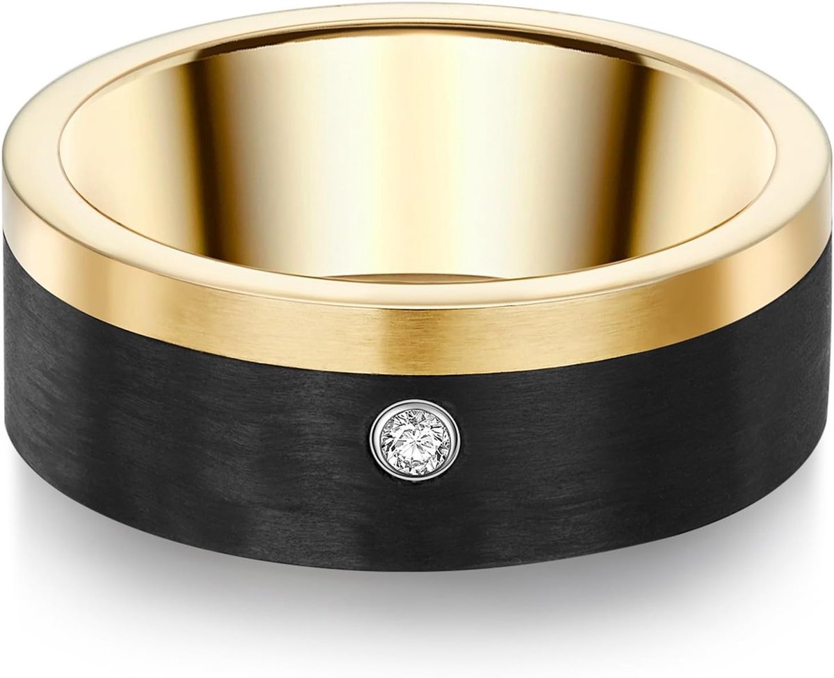 Dames Ring roestvrij staal geelgoud verguld Zirkonia wit briljantgeslepen - roestvrij stalen Ring verguld carbon Verlovingsring Trouwring