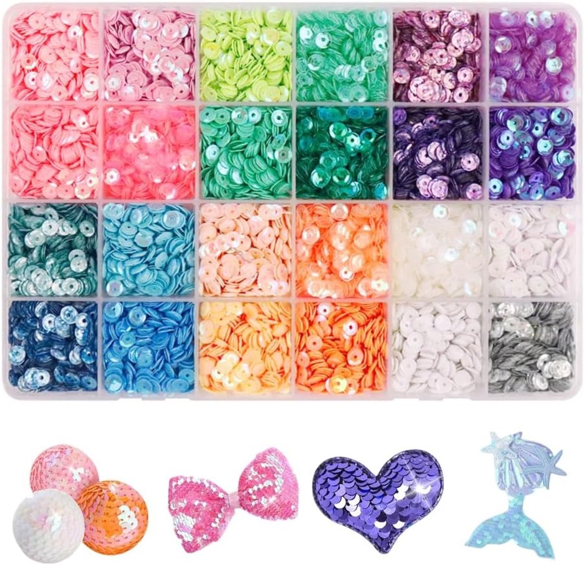 Pailletten knutselen, 24 kleuren regenboogkopje, 5 mm, losse pailletten, bekerset voor doe-het-zelf kunsthandwerk, bruiloftsdecoratie (meerkleurig B)