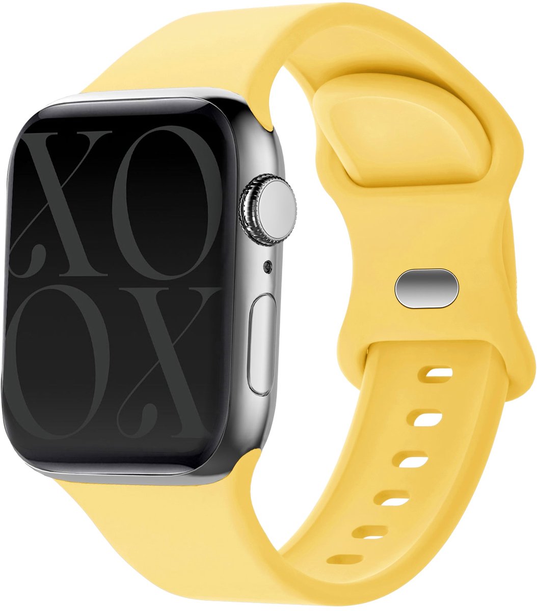xoxo Wildhearts siliconen bandje - Geschikt voor Apple Watch - Series 1/2/3/4/5/6/7/8/9/10/SE - Maat: 38 mm / 40 mm / 41 mm / 42 mm - Horlogeband - Sport bandje voor iWatch - Geel