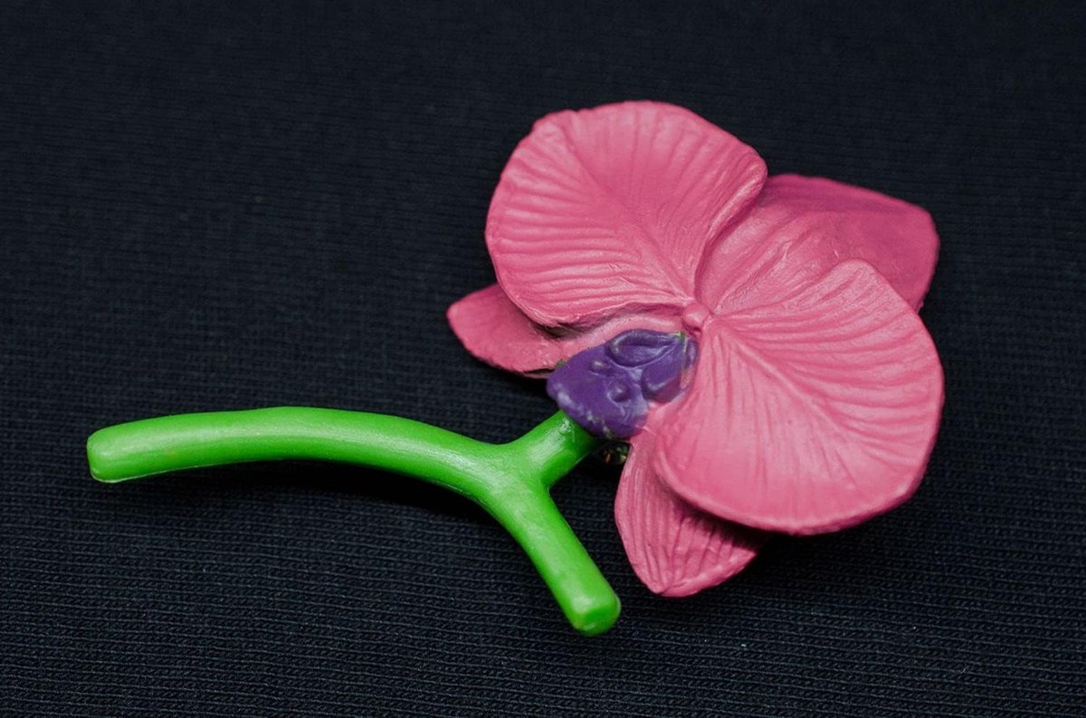 Orchidee Broche Broche Pin Roze Bloem Lente Hard Rubber 50 mm