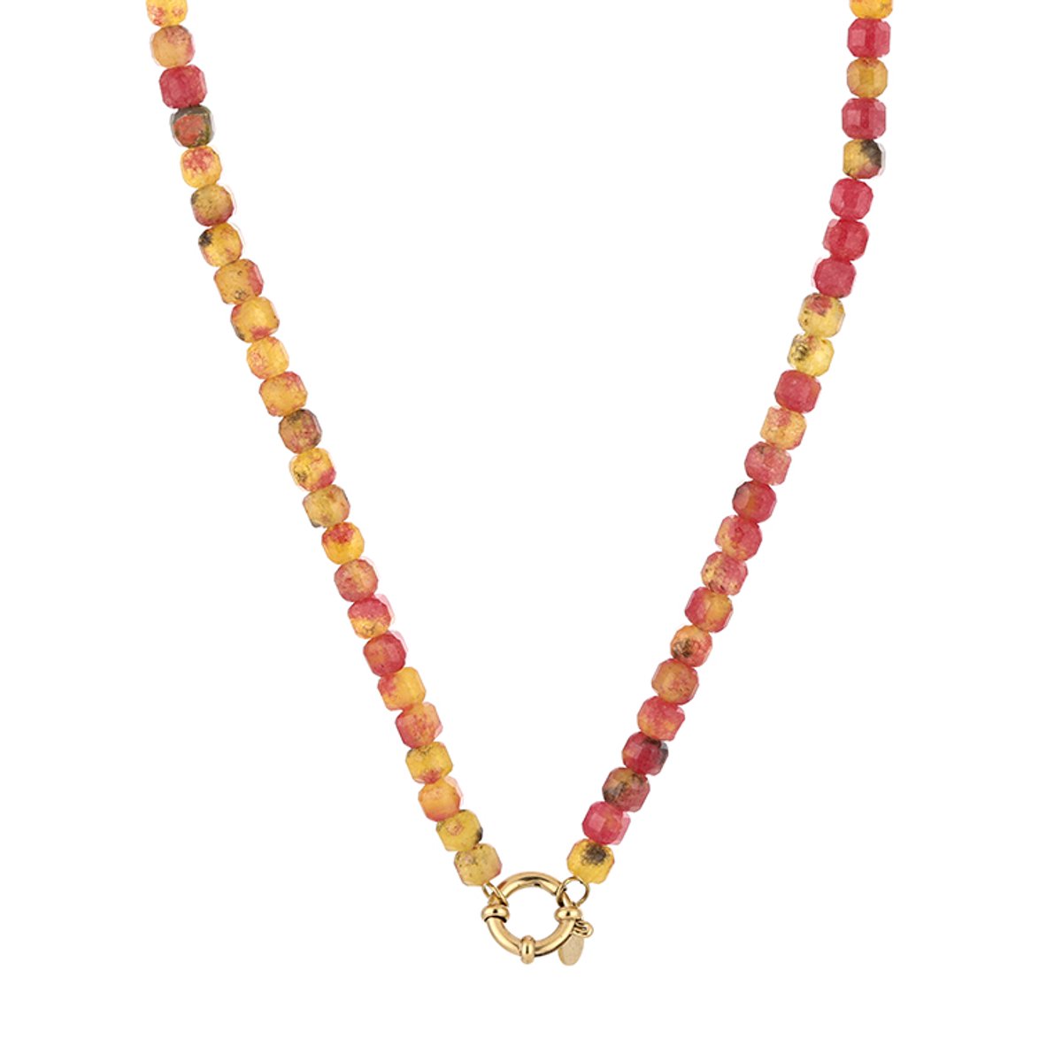 Fijne Natuurstenen Kralenketting – Natuurstenen Kralen Ketting Fijn – RVS - Geel Mix
