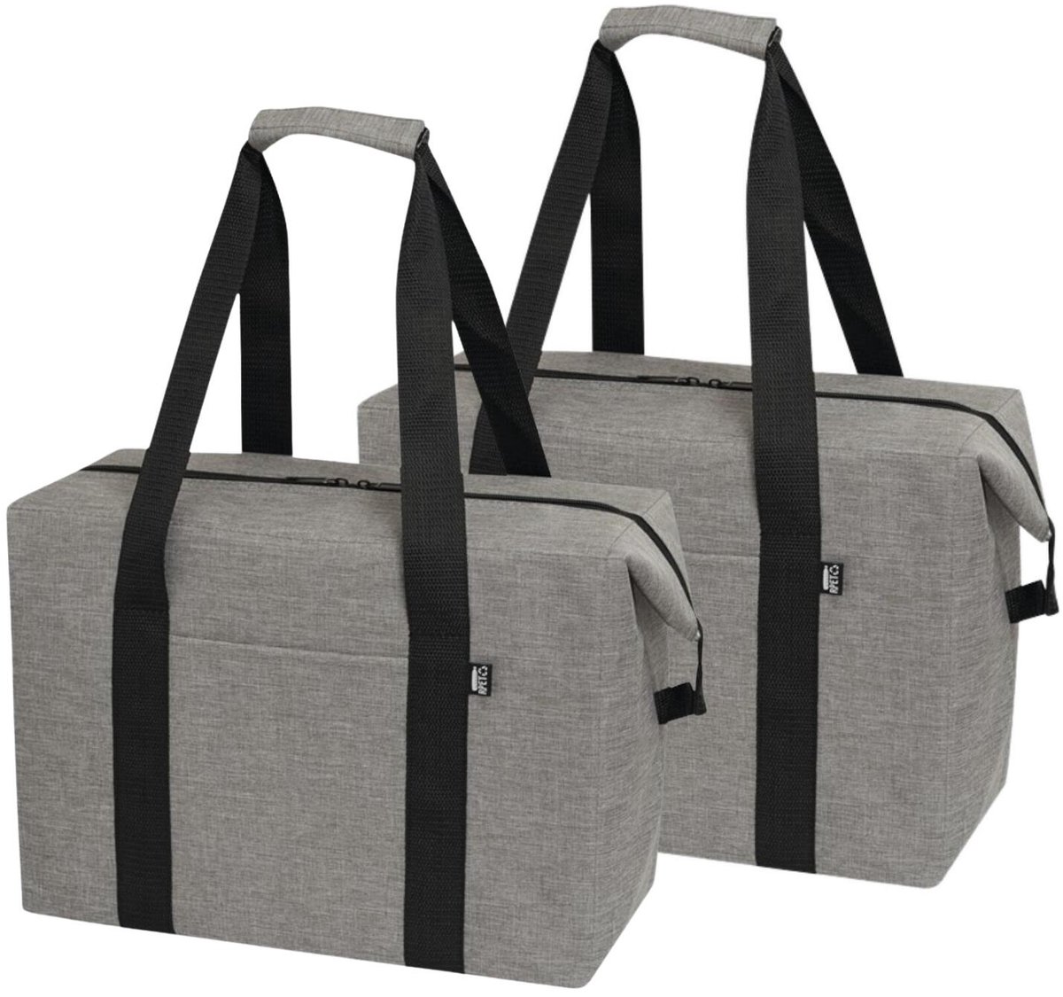 Koeltas Polar - 2x - grijs - boodschappen - 18 liter - 38 x 19 x 26 cm - shopper model - lunchtas - van gerecycled kunststof