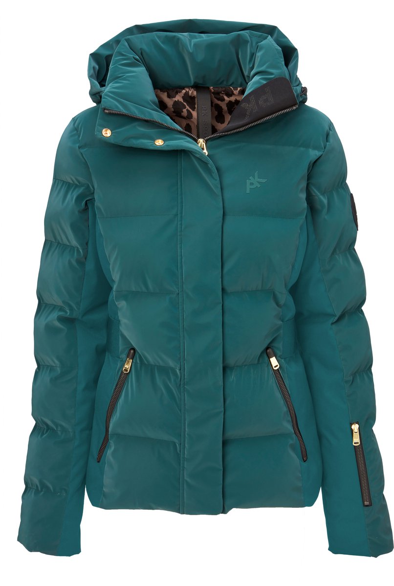 PK International - Salvina - Winterjas - Halflang - Waterdicht - Winddicht - Afneembare capuchon - Sea Moss - Groen/Blauw - S/36