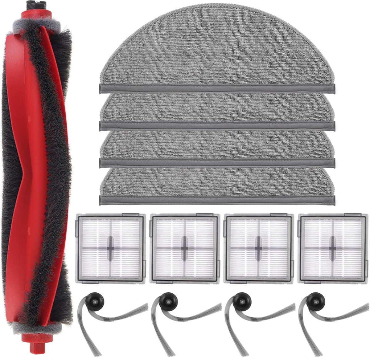 13 Stuks Accessoirekit geschikt voor Roborock Q10 X5 / Q10 X5+ robotstofzuiger - 1 hoofdborstel, 4 dweilpads, 4 zijborstels, 4 filters