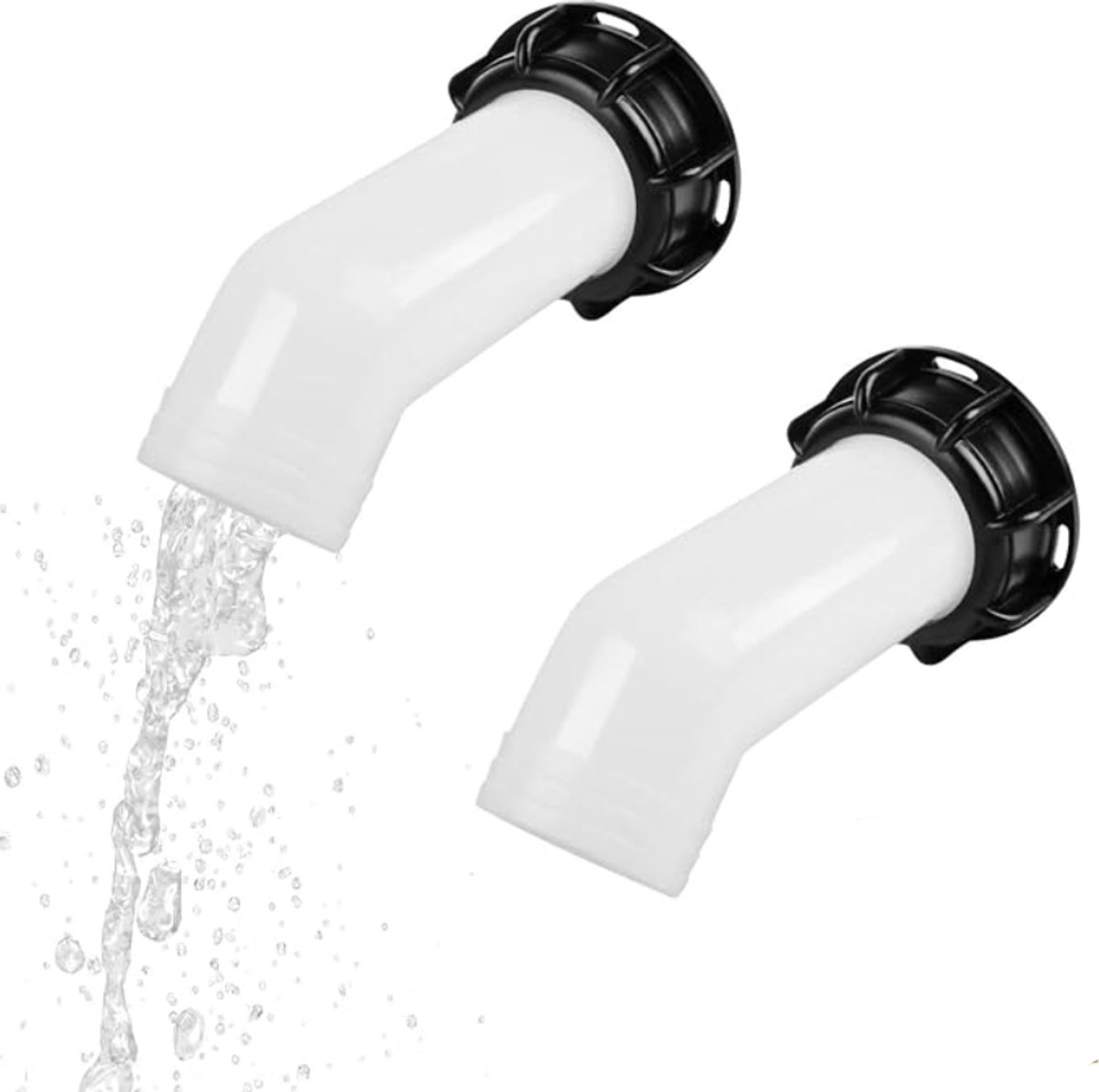 Twee aftapkranen met moeren, aftapmondstuk, kraan voor een watertank van 1000 liter, kraan/deksel voor een tuinwatertank.