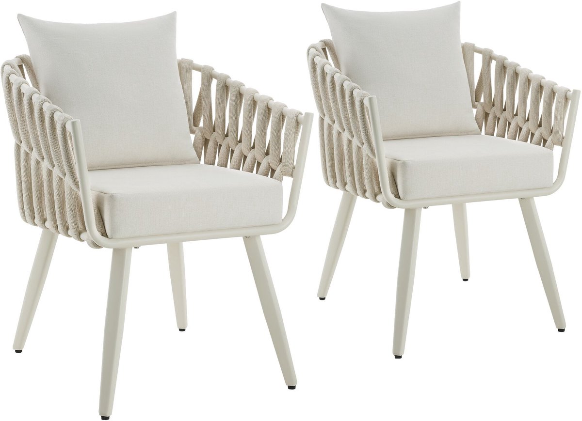 tectake® Set van 2 Tuinstoelen - Buiten Fauteuil in Rope Design - Tuinstoel met Armleuningen - Stoelen voor Buiten en Binnen - Loungestoel met Aluminium Frame - Incl. Dikke Kussens - Voor Tuin, Balkon - Terrasstoel - UV- en Weerbestendig - Antraciet