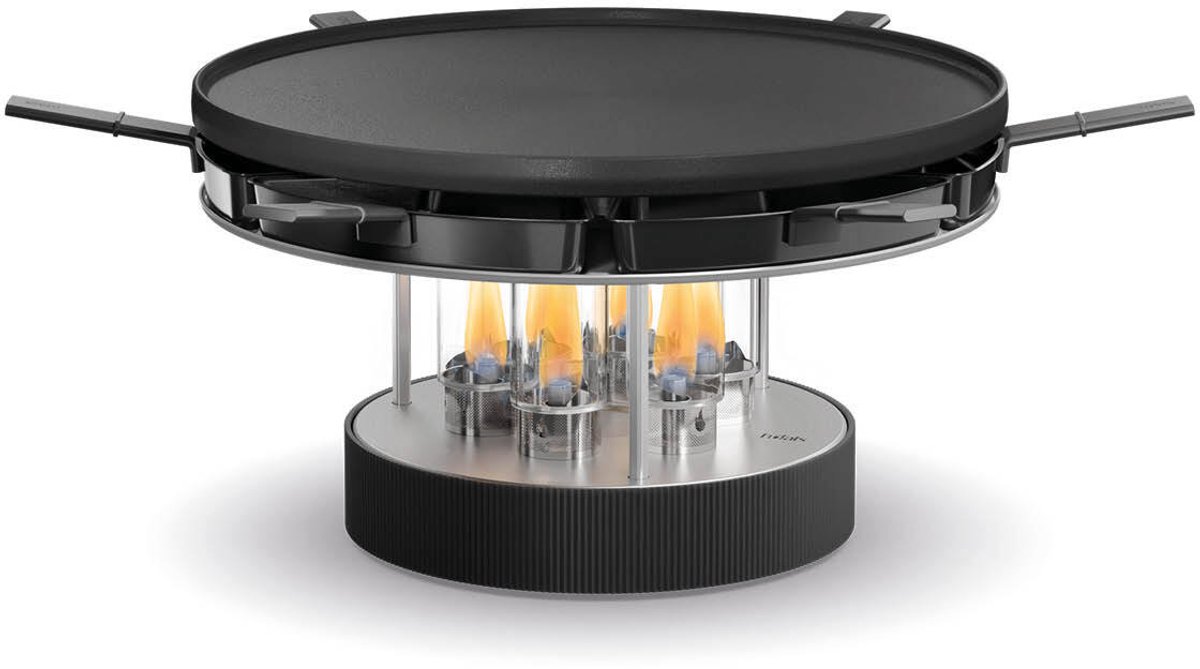 höfats CIRCLE Tafelgrill Pro 35 Plancha-grill voor binnen en buiten, tot 4 uur barbecueën waar je maar wilt zonder stroom en houtskool, traploze temperatuurregeling, van roestvrij staal en gietijzer