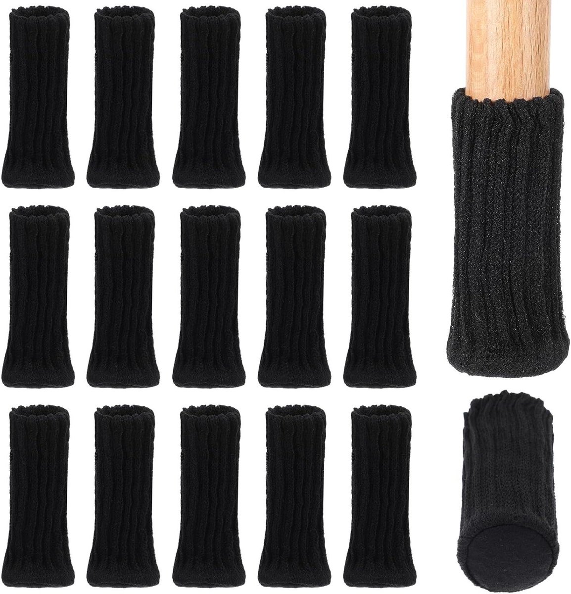 Stoelpoot Sokken - Meubelbeschermers - Vloer Beschermen - Anti-slip Vilt - 16 Paar - Zwart