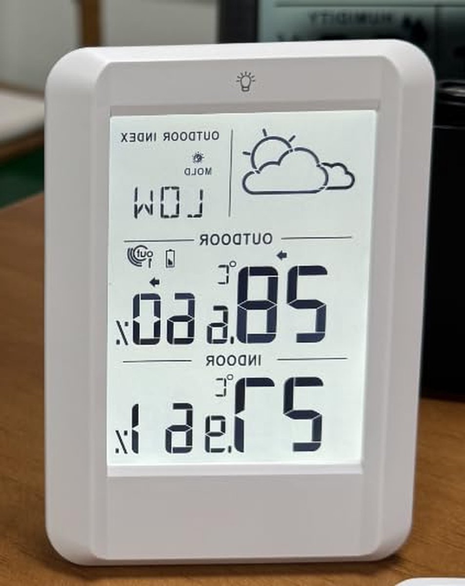 Weerstation Binnen Buiten - Thermometer Hygrometer - Weer Monitoren - 7 Weersvoorspellingen - 4 Inch LCD - Wit