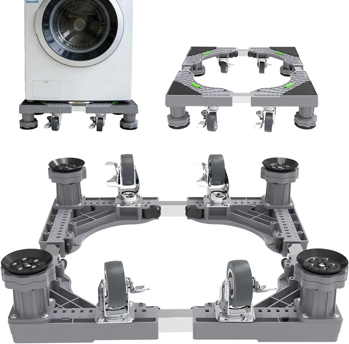Wasmachine Onderstel - Apparaat Verhoger - Apparaten Verplaatsen - Verstelbare Poten - 42-65 cm - Zilver