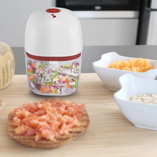 Mini Hakmachine - Keuken Chopper - Snel Ingrediënten Hakken - Draadloos Oplaadbaar - 350 ml - Rood Wit van MINI — afbeelding 5