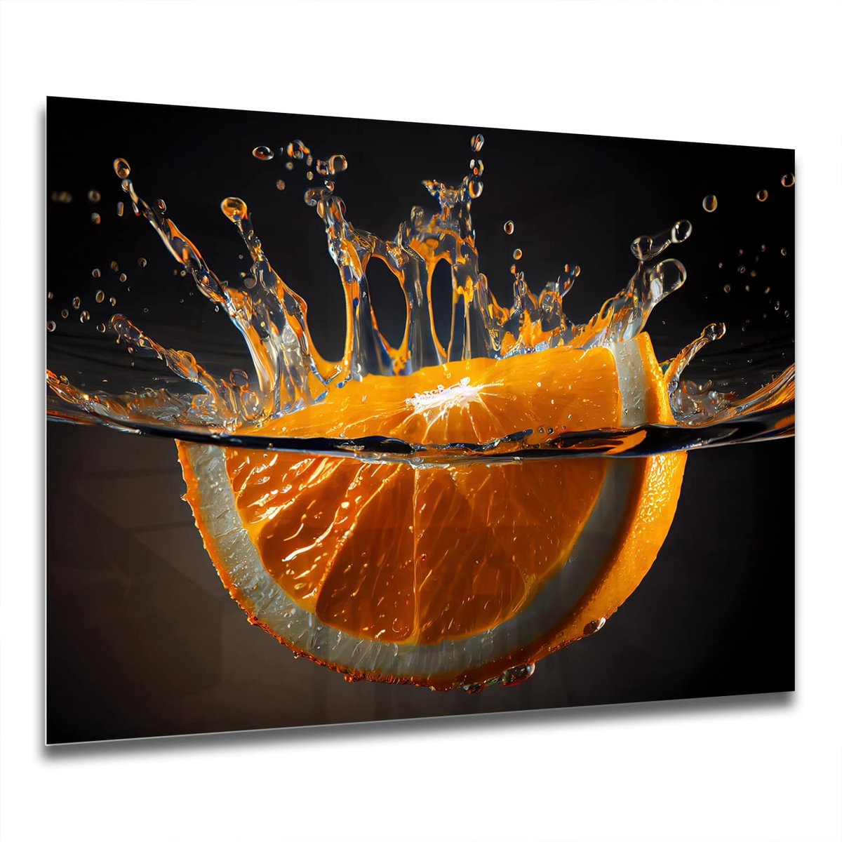 Mydesignglas Keuken Spatscherm 125x50 cm – Gehard Glas – Sinaasappel Splash – Oranje Zwart – Achterwand Kookplaat – Spatwand Fornuis – Glazen Muurbeschermer