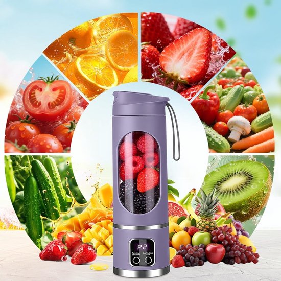 Draagbare smoothiemixer - Mini blender - Verse dranken maken - 12-messysteem - 450 ml - Paars — afbeelding 4