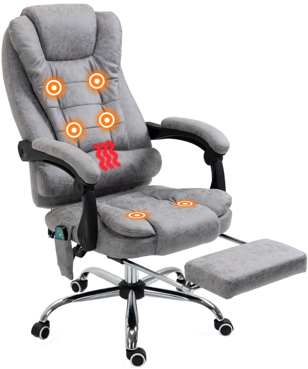 Ergonomische Bureaustoel Schreibtischstoel Met Massagefunctie Ligfunctie En Verwarmingsfunctie Hoogte Verstelbaar 65x70x111-119 cm Grijs Microfiber Draaistoel 135掳 Verstelbare Rugleuning Voetensteun Afstandsbediening Comfort Stoel Belastbaar 120 kg