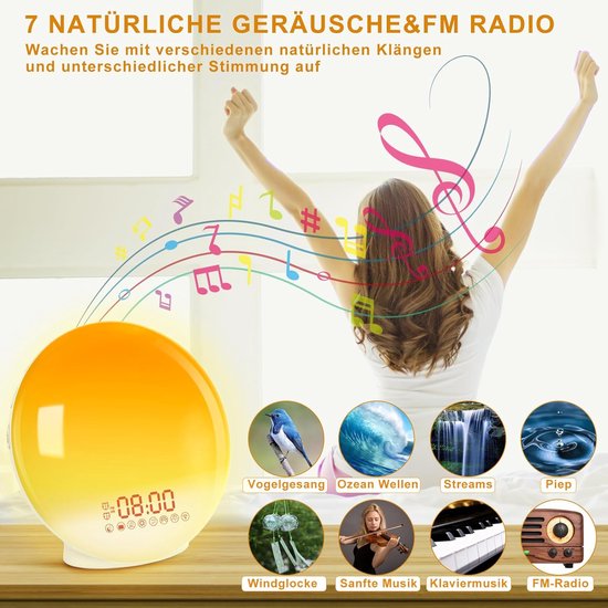 Wake Up Light - Zonsopgang Alarm - Natuurlijk Wakker Worden - Simuleert Zonsopgang - Niet gespecificeerd - Geel van Wake-up Light — afbeelding 5