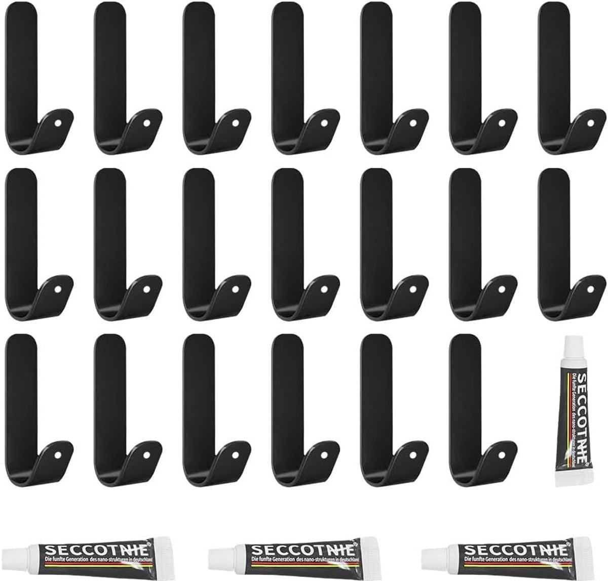 20 Stuks Zelfklevende Handdoekhaken, Zelfklevende Haakjes, Handdoekhaken zonder Boren, Wandhaken, Zelfklevend Haken, voor het Ophangen van Paraplu's, Sleutels, Kleding, Handdoeken (Zwart)