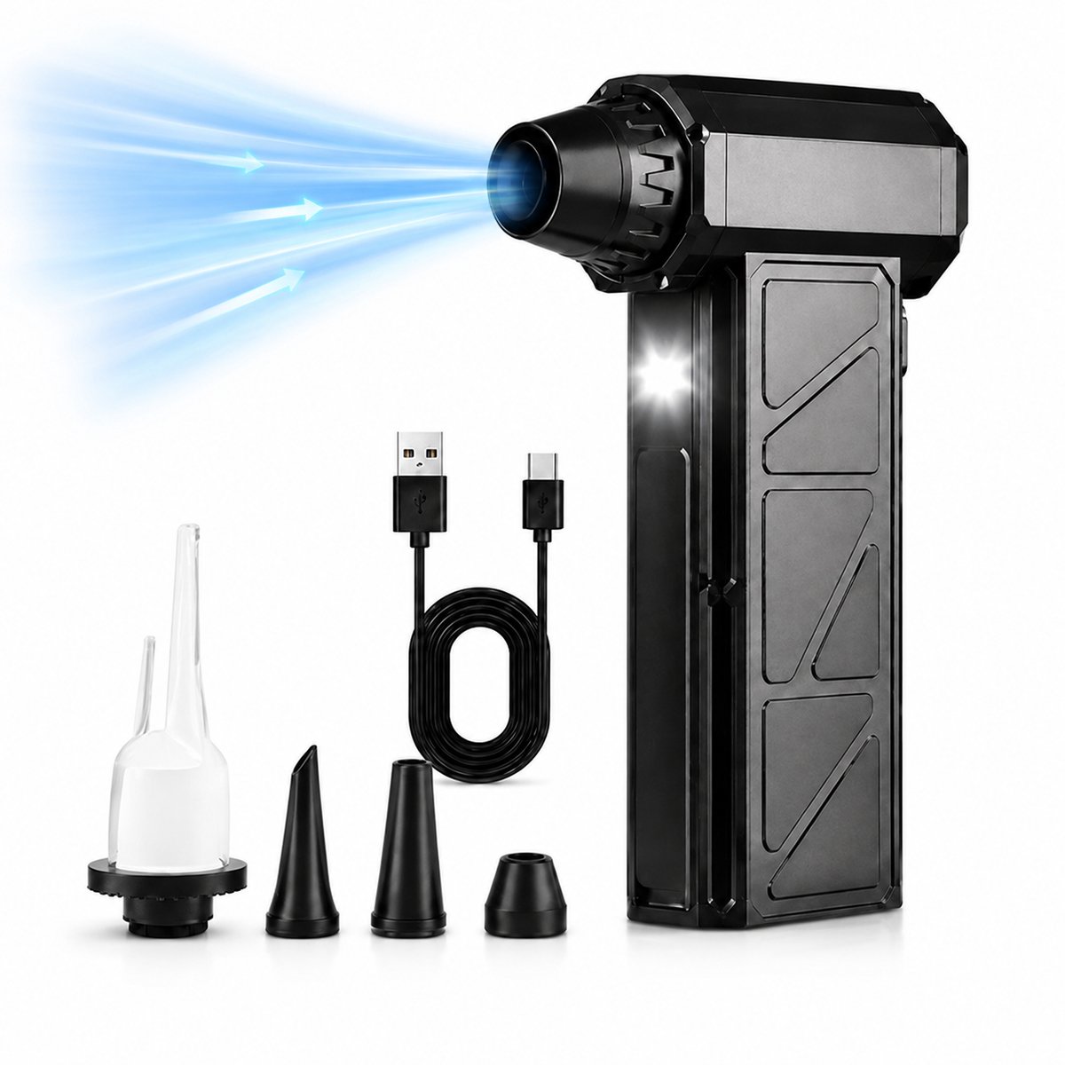 AirDuster Draadloos - Oplaadbare Perslucht Luchtblazer - 130.000 RPM - 4 Snelheden - USB-C - met Werklamp