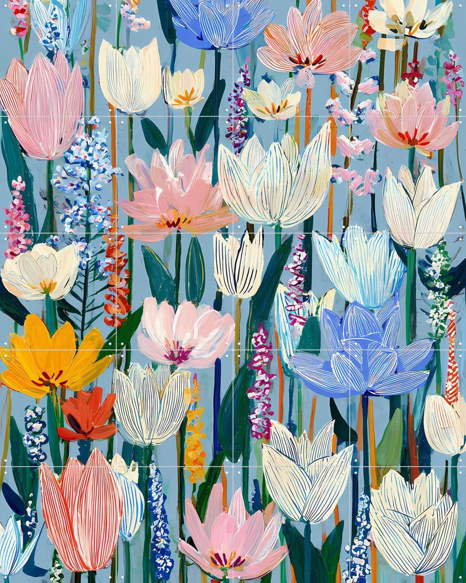 IXXI Lentebloei, Artclaud - 80 x 100 cm - Gratis ophangtool - Grote wanddecoratie en posters - Kleurrijk, Illustraties, Modern, Speels, Woonkamer