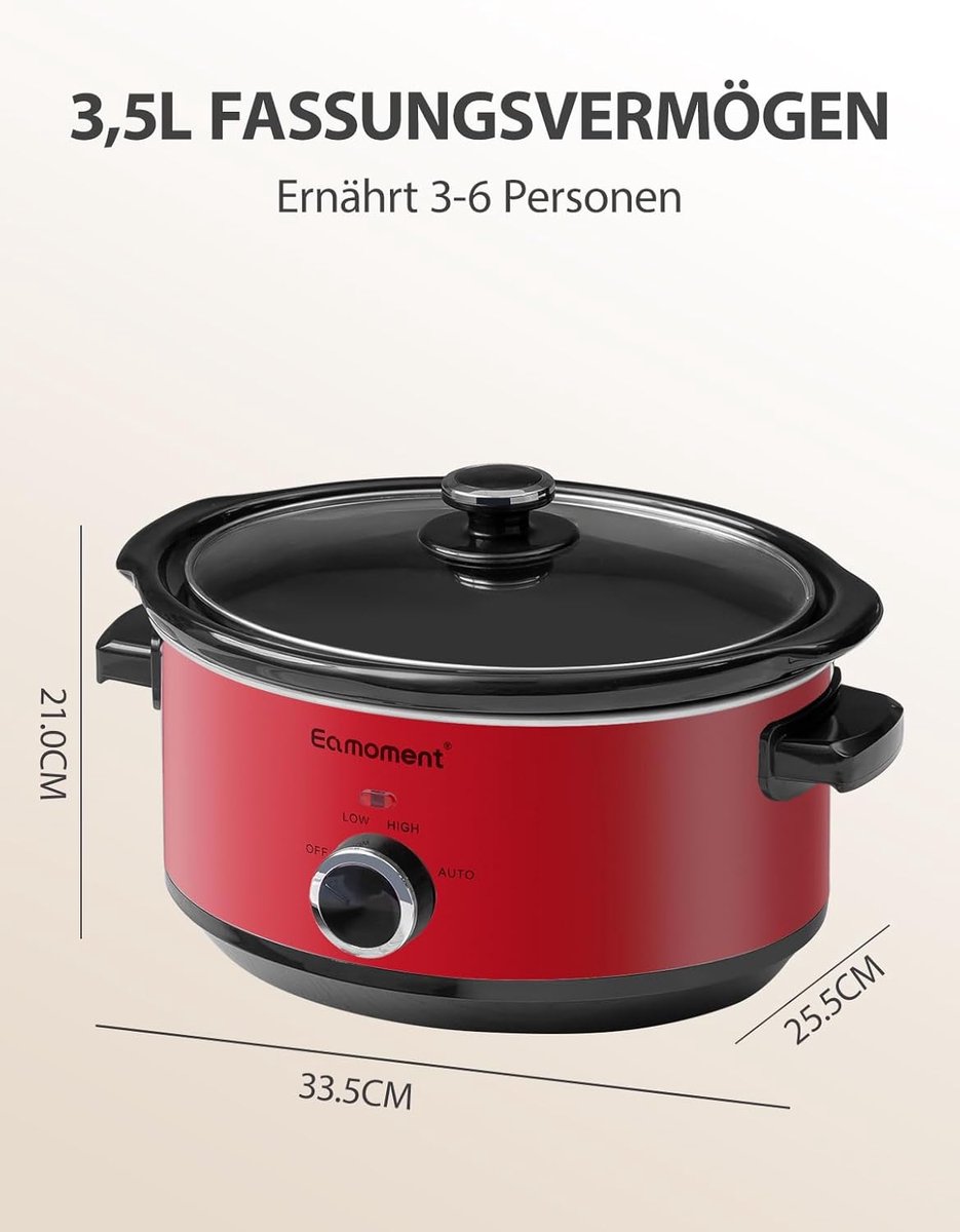 Slowcooker 3,5 Liter - Elektrische Slow Cooker - RVS Behuizing - Keramische Binnenpan - Instelbare Temperatuur - 3 Kookstanden - Glazen Deksel - Vaatwasserbestendige Pot - 200W – foto 7