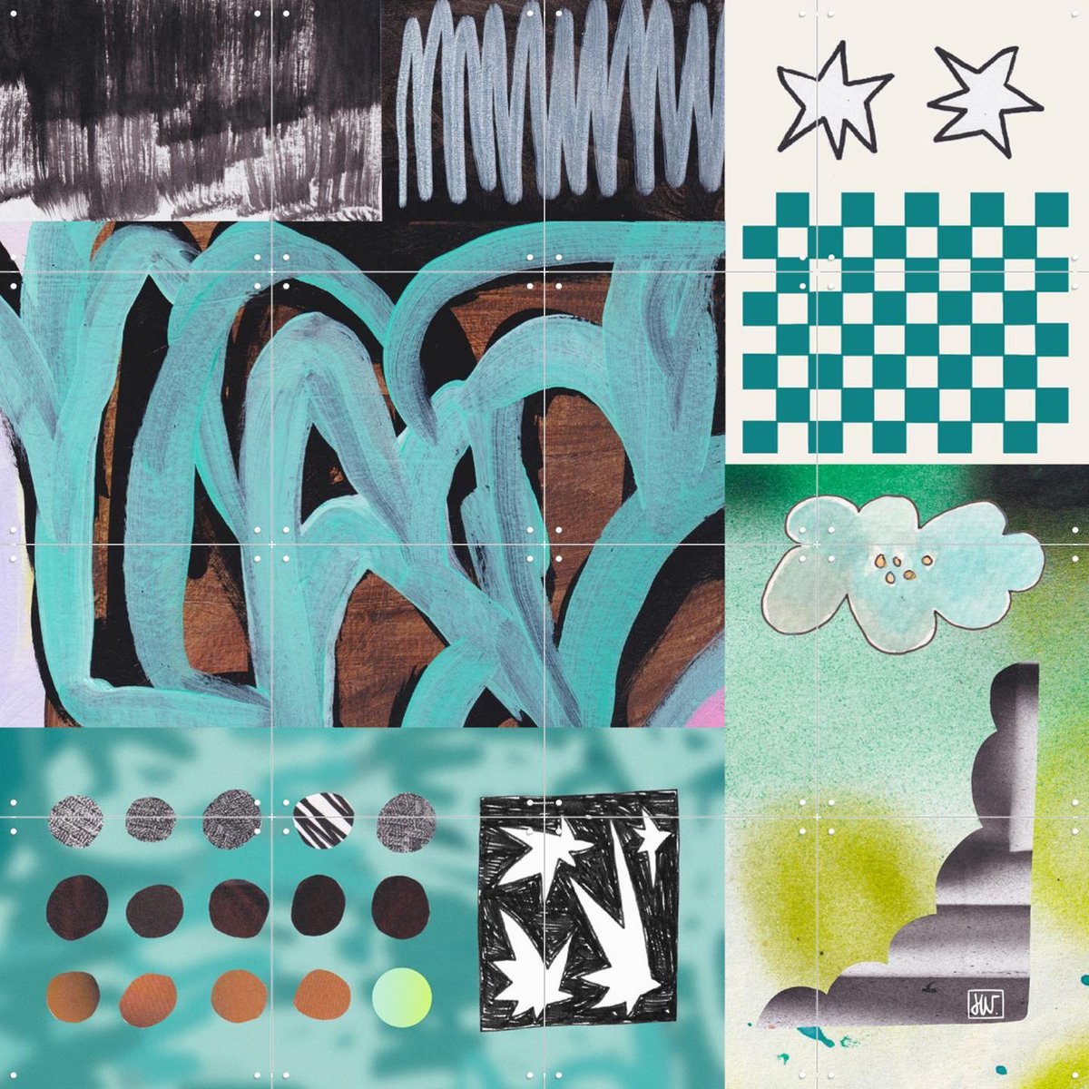 IXXI Playful Shift, Henriette Visscher - 80 x 80 cm - Gratis ophangtool - Grote wanddecoratie en posters - Collage, Fantasierijk, Kleurrijk, Abstract
