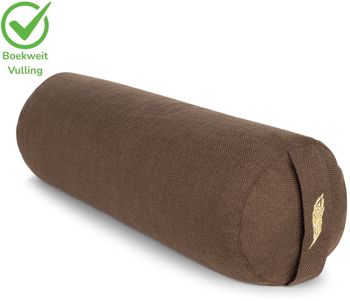 MindBaas - Yoga Bolster - Eco - Bruin - Dubbel Gestikt - 60 x 20 cm (lengte x diameter) - Yoga Kussen - Joga Kussen - Yoga Rol